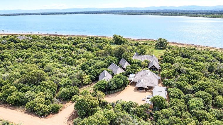 Aerial view of Kujabula Lodge beside Lake Jozini
